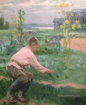  Belsky Peintre - garçon sur une herbe Nikolay Bogdanov Belsky